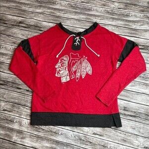 NHL Chicago Blackhawks Long Sleeve Lace-up Neck Tee Shirt T-Shirt S SM Small 4-6